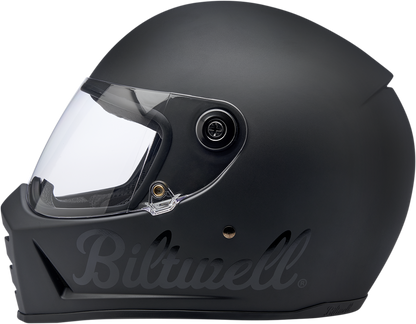 Black BILTWell Lane Splitter helmet in flat black finish, small size, featuring a sleek, aerodynamic design for motorcycle riding.