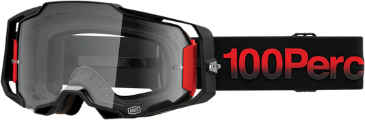 Bill's Exhausts 100% Armega Tzar goggles with clear lenses, featuring a sleek frame and adjustable strap for comfortable fit.