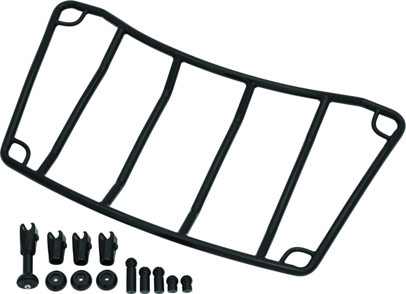 Kuryakyn adjustable trunk luggage rack mounted on Honda Gold Wing and Kawasaki Vulcan 1700 motorcycle, metal with mounting brackets