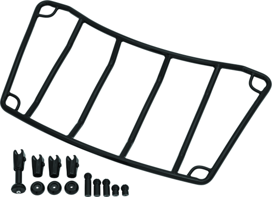 Kuryakyn adjustable trunk luggage rack mounted on Honda Gold Wing and Kawasaki Vulcan 1700 motorcycle, metal with mounting brackets