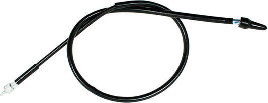 Black vinyl motorcycle speedo cable by Motion Pro, designed for motorcycle dash instruments, with a durable, flexible build.