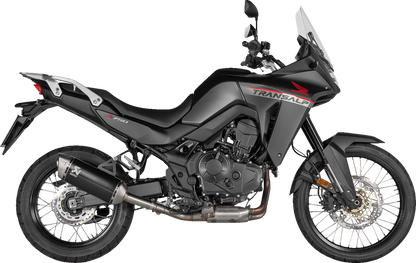 AKRAPOVIC slip-on titanium black muffler for Honda XL750 Transalp motorcycle, showcasing sleek exhaust design