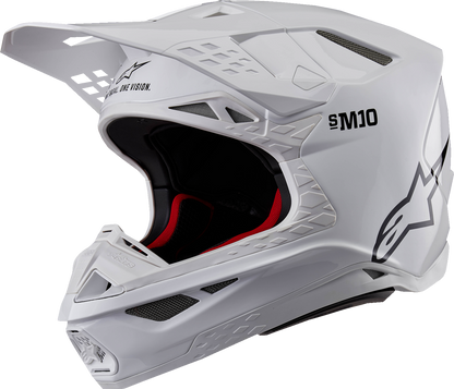 Alpinestars Supertech M10 helmet in solid white with MIPS® protection, medium size, displayed from front angle.