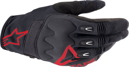 Alpinestars Techdura off-road gloves in Fire Red and Black, 2XL, showing durable construction and protective features.