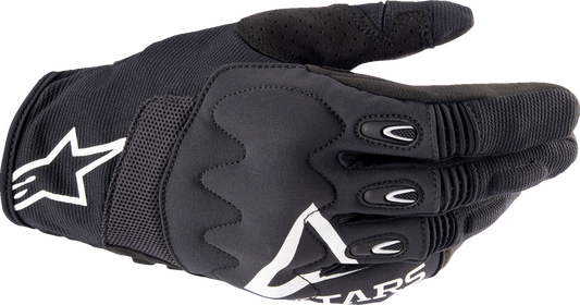 Alpinestars Techdura gloves in black, small size, featuring reinforced knuckles and durable grip for motorcycling.