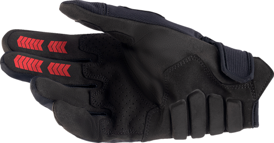 Alpinestars Techdura motorcycle gloves in fire red and black, large size, with reinforced knuckles and breathable material.
