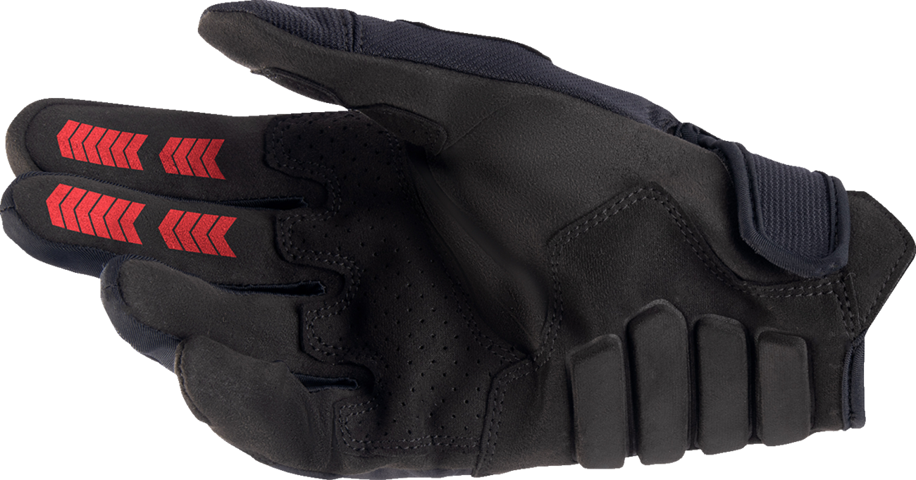 Alpinestars Techdura off-road gloves in fire red and black with reinforced palms and adjustable wrist straps, size 2XL.