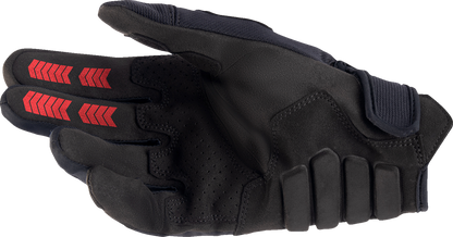 Alpinestars Techdura off-road gloves in fire red and black with reinforced palms and adjustable wrist straps, size 2XL.