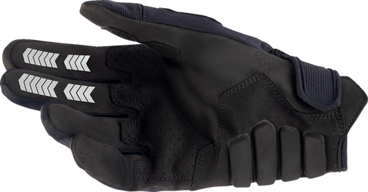 Alpinestars Techdura gloves in black, medium size, shown with textured fabric and protective features for motorcycle riding.