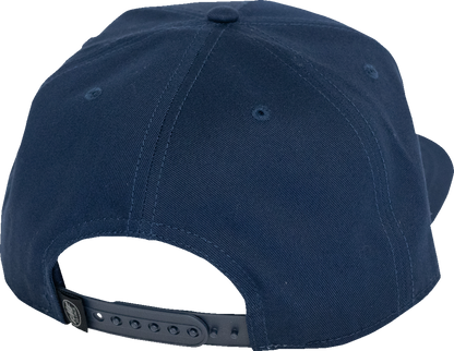 FMF Since '73 navy 5-panel snapback hat with front patch, stylish baseball cap featuring branded embroidery.