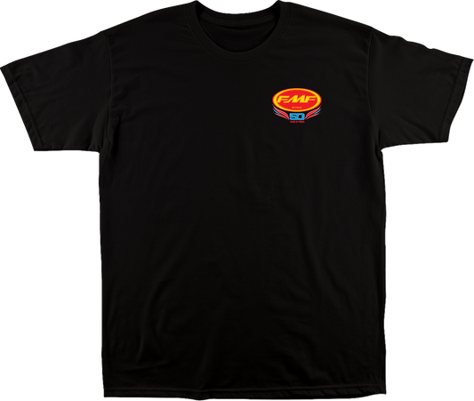 FMF Since '73 black T-shirt in medium size featuring the FMF logo and classic design, front view.