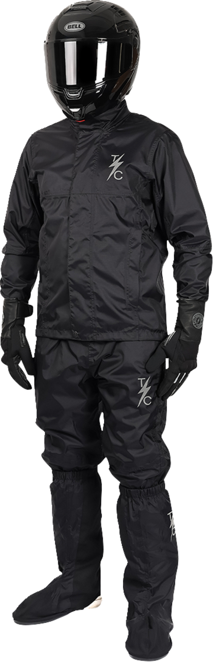 Black THRASHIN SUPPLY CO. Mission WP rain jacket in medium size, designed for waterproof protection and outdoor wear.