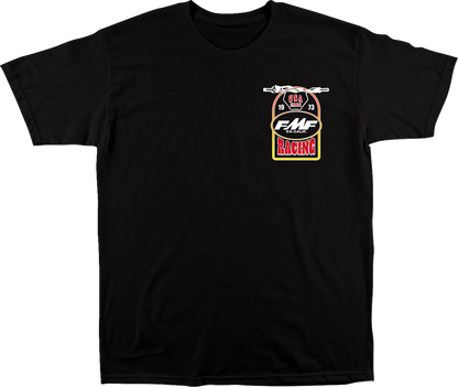 Black FMF Speedway T-Shirt in XL size, featuring racing-themed design and logo, made from soft cotton fabric.