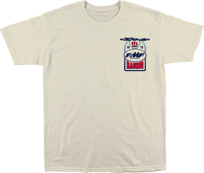 FMF Speedway T-Shirt in natural color, medium size, featuring the FMF logo and Speedway design on front.