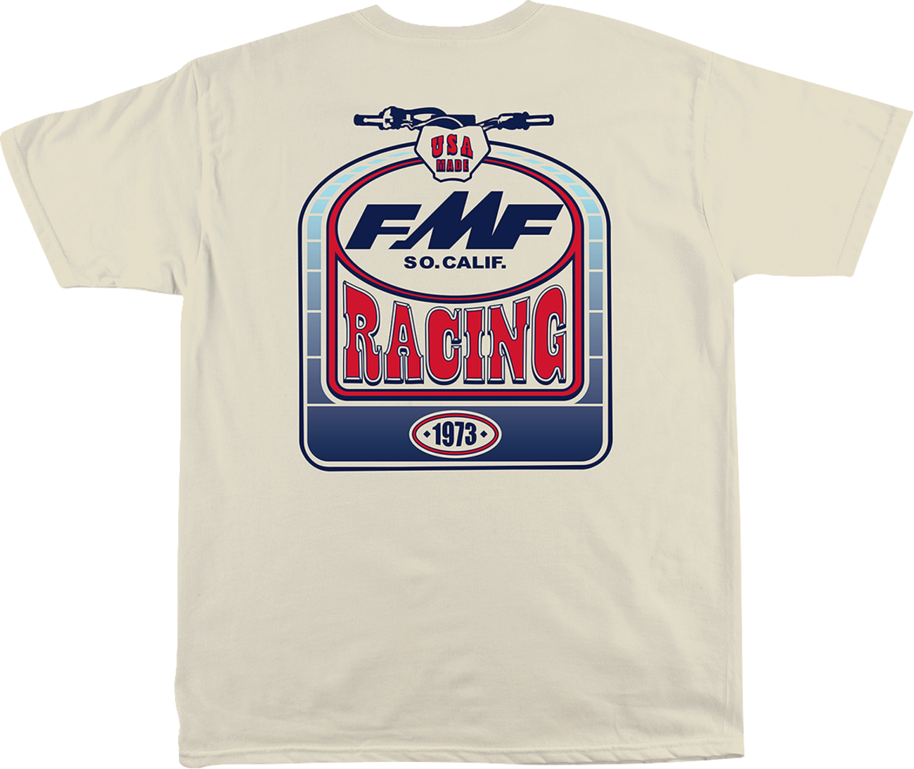 FMF Speedway T-Shirt in natural color, medium size, with racing-inspired design on front, made of comfortable cotton fabric.