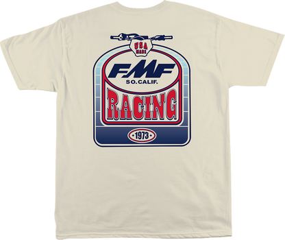 FMF Speedway T-Shirt in natural color, medium size, with racing-inspired design on front, made of comfortable cotton fabric.