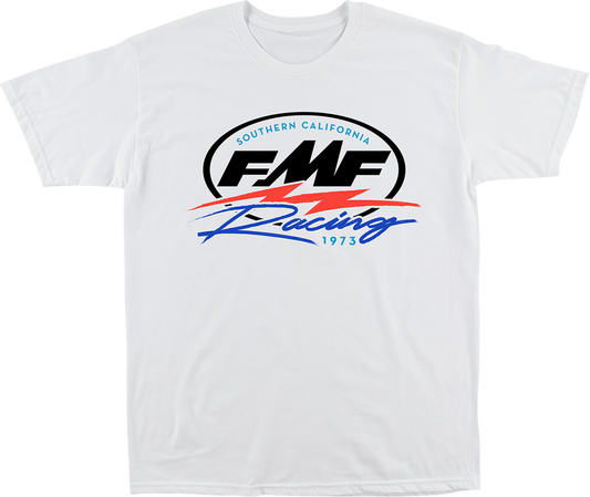 White FMF Zip T-Shirt in medium size, featuring a front zipper and casual fit, made by FMF.