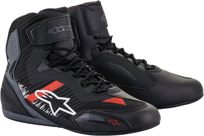 Alpinestars Faster-3 Rideknit® shoes in black, gray, and red, US size 11, featuring sporty design and breathable material