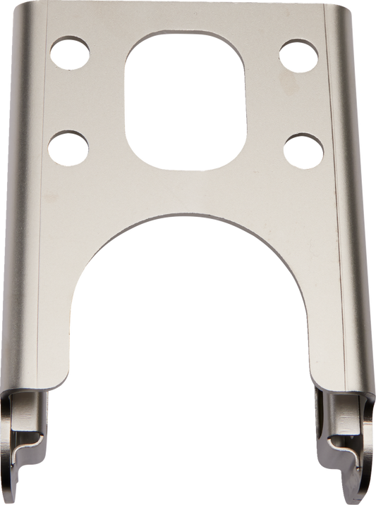 AKRAPOVIC P-X139 replacement muffler bracket for street motorcycle applications, shown in black metal with mounting holes.