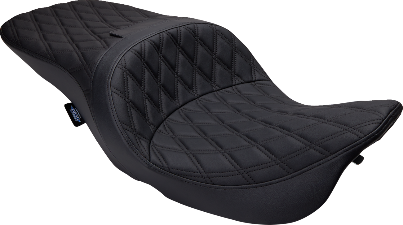 Drag Specialties Freedom Seat with vinyl cover for Harley FLH 1997-2007, featuring a comfortable, stylish motorcycle seat.
