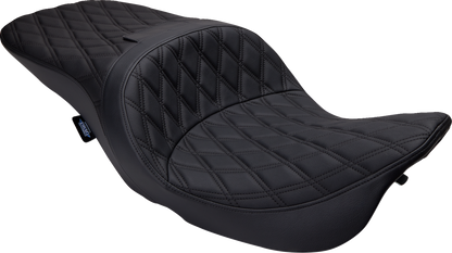 Drag Specialties Freedom Seat with vinyl cover for Harley FLH 1997-2007, featuring a comfortable, stylish motorcycle seat.