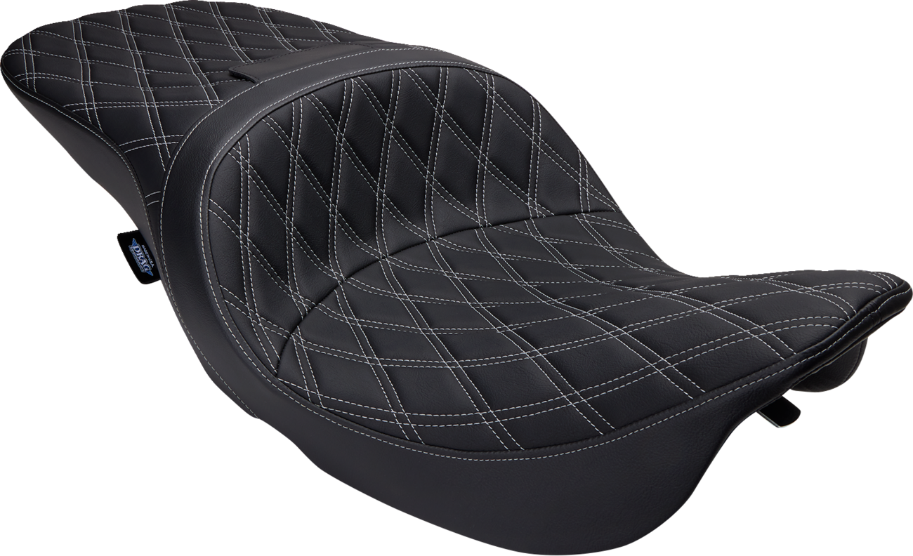 Drag Specialties Freedom Seat for Harley FLH 1997-2007 with vinyl cover and double diamond silver stitching