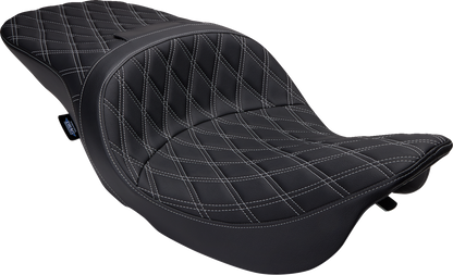 Drag Specialties Freedom Seat for Harley FLH 1997-2007 with vinyl cover and double diamond silver stitching