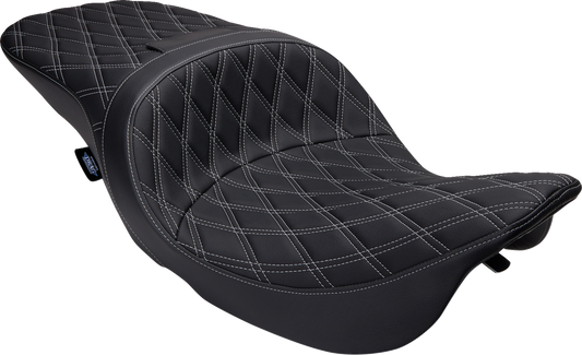Drag Specialties Freedom Seat for Harley FLH 1997-2007 with vinyl cover and double diamond silver stitching