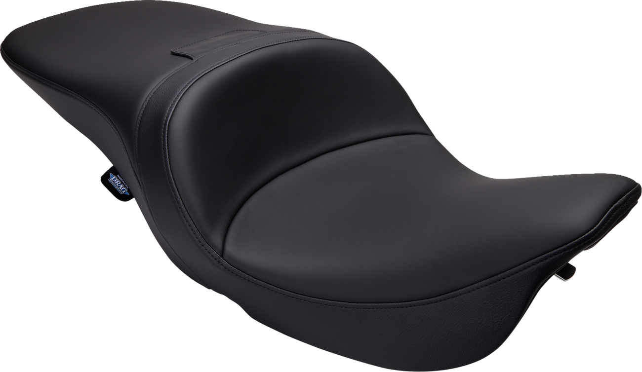 Black Solar Leather Drag Specialties Freedom Seat for Harley FLH 1997-2007, featuring comfortable, contoured design for Harley Davidson motorcycles.