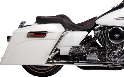 Drag Specialties Freedom Seat for FLH 1997-2007 with red stitching, vinyl double diamond design, designed for Harley Davidson motorcycles.