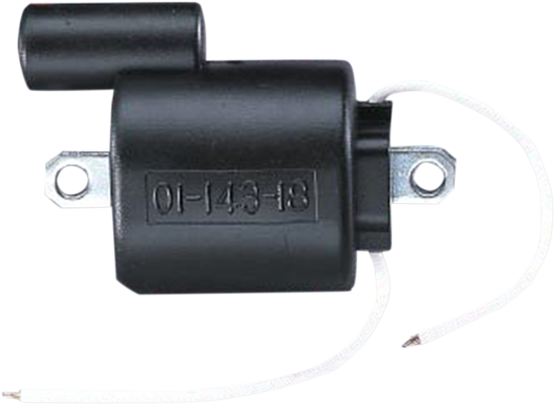 Parts Unlimited external ignition coil IGN-075 for Ski-Doo and SYM vehicles, shown in the image with wiring and connectors.