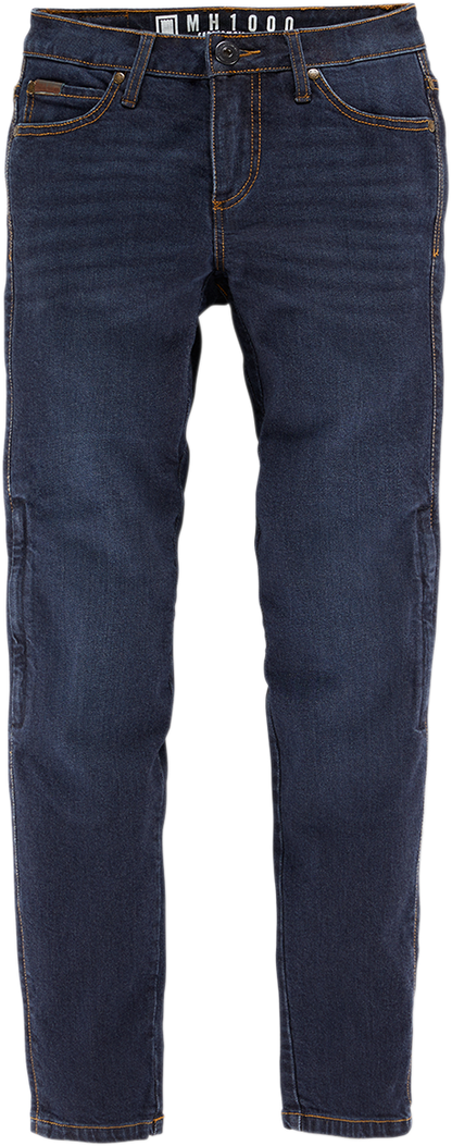 Blue ICON Women's MH1000™ jeans by Bill's Exhausts, fitted denim with classic five-pocket design and stylish slim fit.