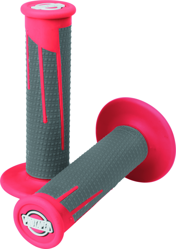 ProTaper Full Diamond Clamp-On Motorcycle Grips in red and dark gray with textured diamond pattern for enhanced grip.