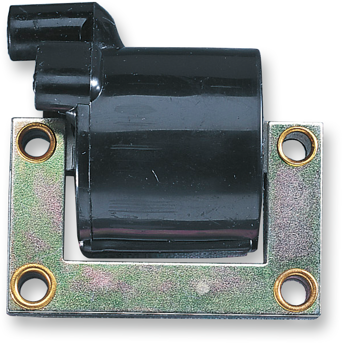 Parts Unlimited external ignition coil IGN-080 for motorcycle, black cylindrical component with wiring connection.