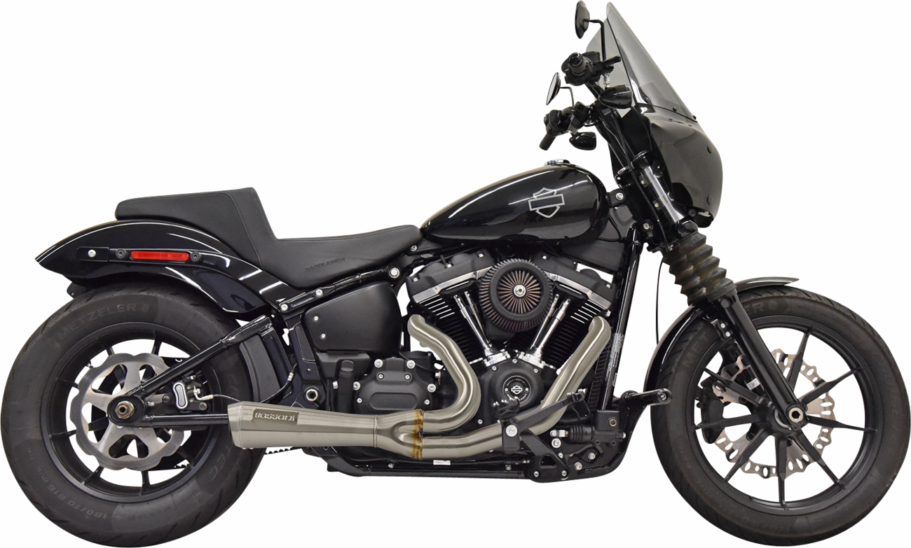 BASSANI XHAUST 2-into-1 Ripper short exhaust system with stainless steel for 49-state compliance, shown in the image.