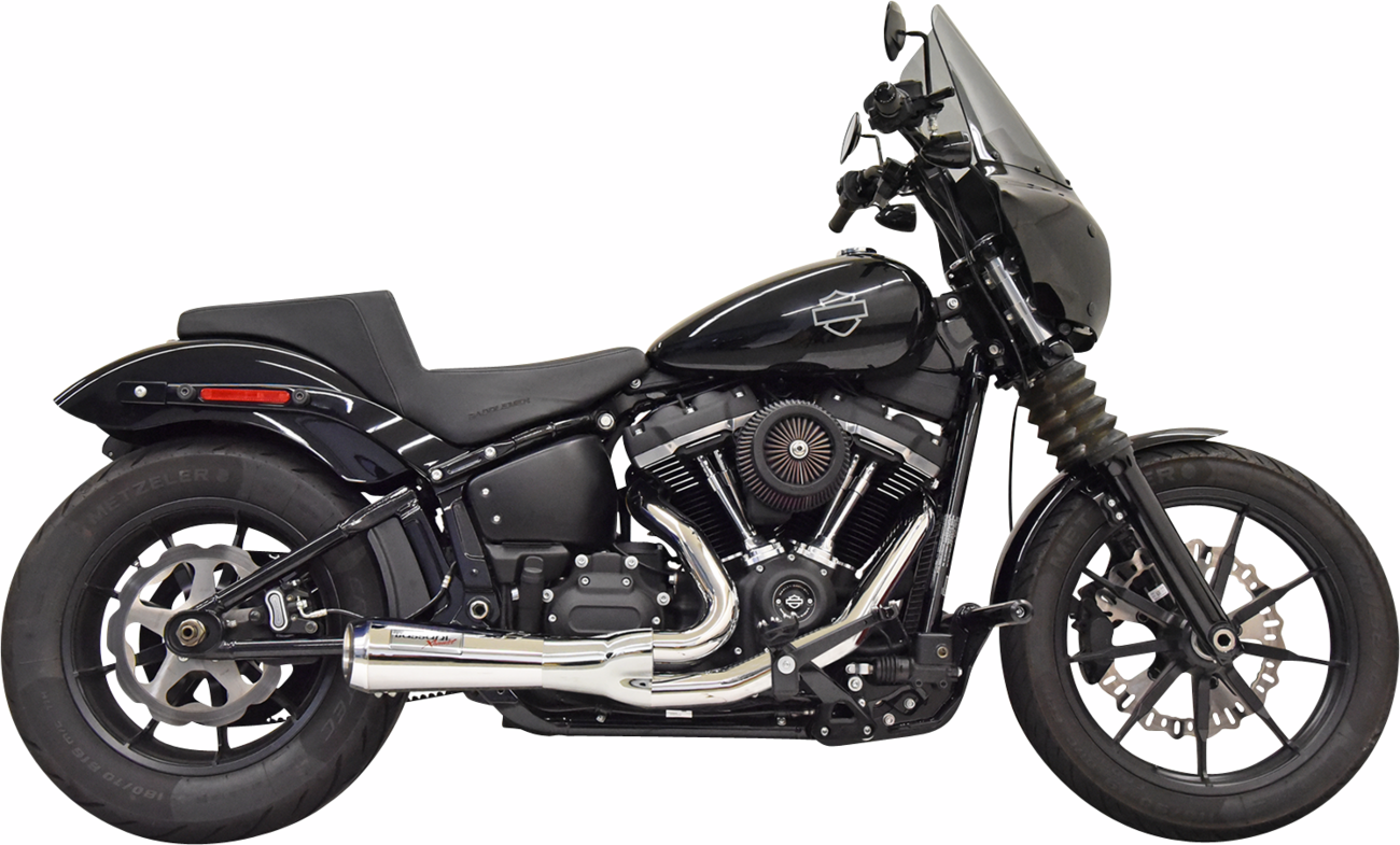 Chrome BASSANI XHAUST 2-into-1 Ripper short exhaust system for 49-state motorcycles, showing polished metal and pipe details.