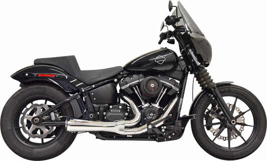 Chrome BASSANI XHAUST 2-into-1 Ripper short exhaust system for 49-state motorcycles, showing polished metal and pipe details.