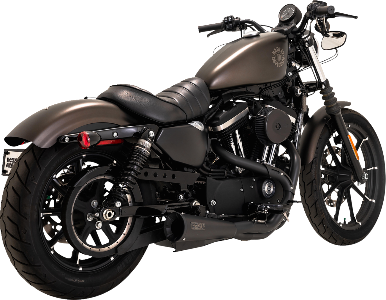 VANCE & HINES 47328 2-into-1 Upsweep PCX™ exhaust system in stainless steel and black finish for motorcycles.