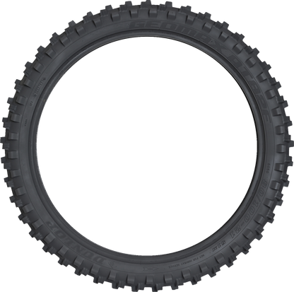 DUNLOP Geomax AT82 front motorcycle tire 90/100-21 with rugged tread pattern for off-road riding.