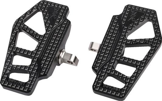 Black THRASHIN SUPPLY CO. Apex Mini Floorboards for drivers, featuring a sturdy design and textured surface for grip.
