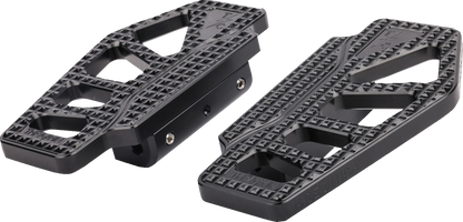 Black Thrashin Supply Co. Apex Mini Floorboards for passenger side motorcycle, made in the USA, with durable design and metal construction.