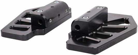 Black Thrashin Supply Co. Apex Mini Floorboards for passenger side motorcycle, made in the USA, compact and durable design.