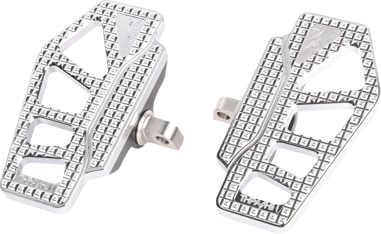 Chrome Apex Mini Floorboards for driver by THRASHIN SUPPLY CO., featuring durable metal construction and non-slip surface.