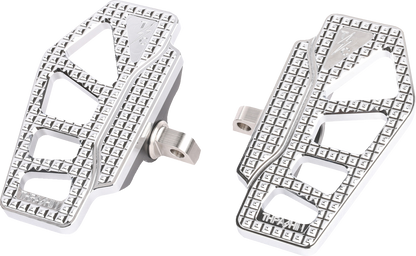 Chrome Apex Mini Floorboards for driver by THRASHIN SUPPLY CO., featuring durable metal construction and non-slip surface.