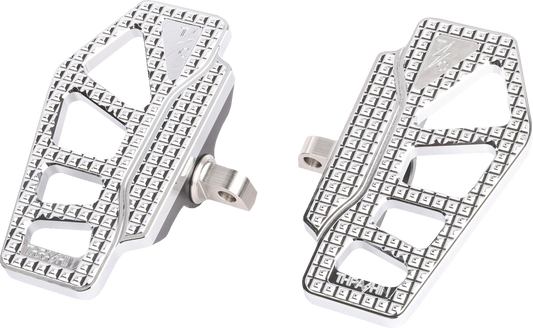 Chrome Apex Mini Floorboards for driver by THRASHIN SUPPLY CO., featuring durable metal construction and non-slip surface.