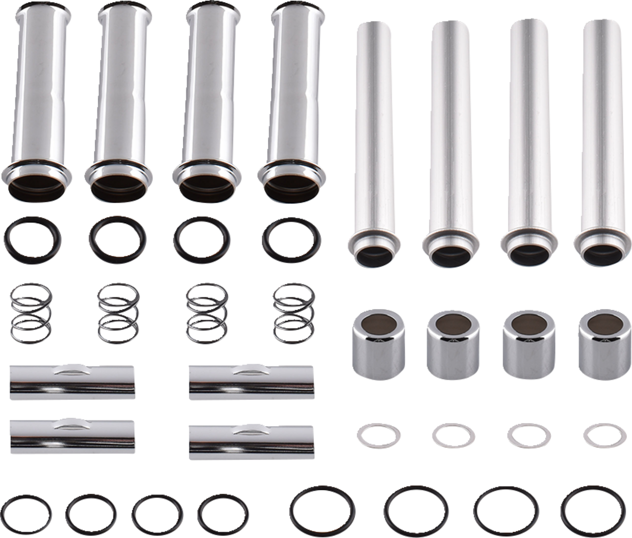 Chrome pushrod tube kit for M8 engines from Drag Specialties, showing shiny chrome components and installation parts.