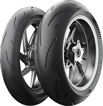 Michelin Power GP2 front motorcycle tire 120/70ZR17 with tread pattern for road and track performance.