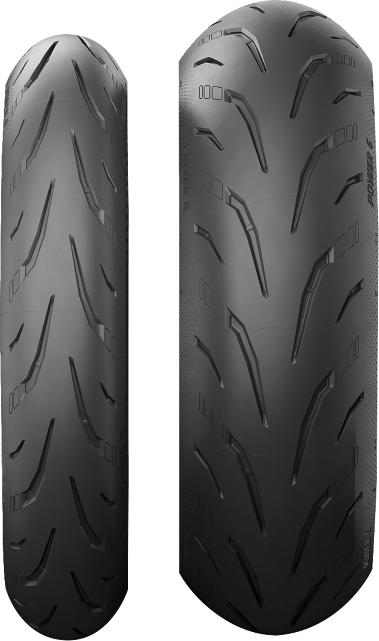 Michelin Power 6 front motorcycle tire 110/70ZR17 mounted on wheel with tread pattern visible