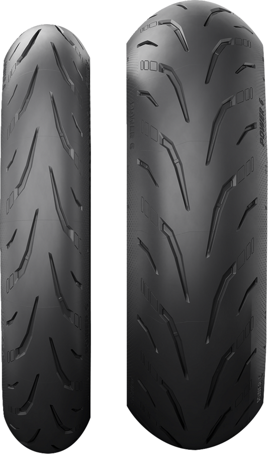 Michelin Power 6 front motorcycle tire 110/70ZR17 mounted on wheel with tread pattern visible