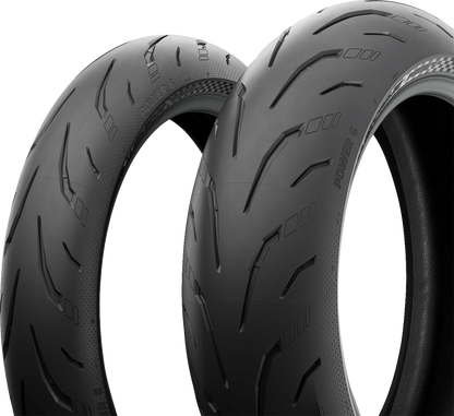 Michelin Power 6 front motorcycle tire 110/70ZR17 (54W) with tread pattern for optimal grip and performance.